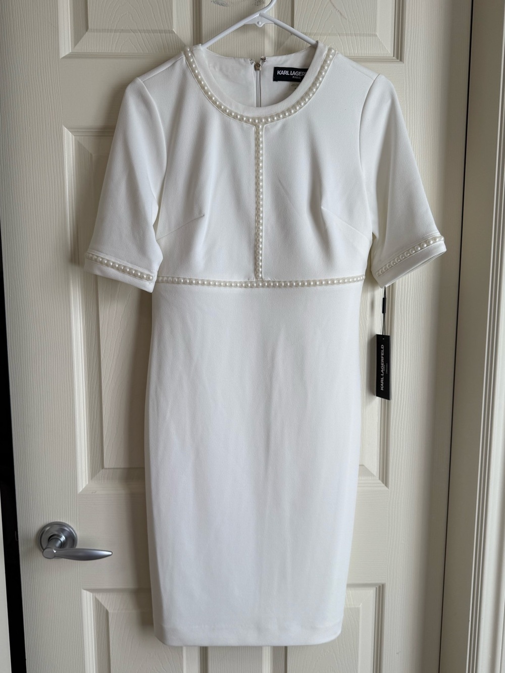 NWT Karl Lagerfeld Paris Pearl Trim Sheath Dress White Size 4